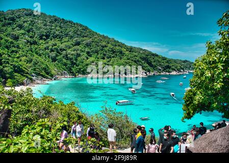 Similan Islands, Khaolak, Phang-Nga, Thailand April 18, 2021 Stunning, scenic view with turquoise blue water of the Andaman sea at Similan Islands Stock Photo