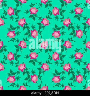 Drawing branches with flowers roses, bloom in pink colors.Floral seamless pattern, nature abstract background vector.Line art botanical illustration g Stock Vector