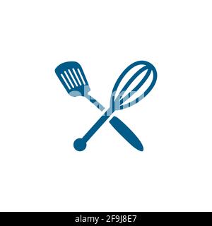 Spatula Whisk Blue Icon On White Background. Blue Flat Style Vector Illustration. Stock Vector