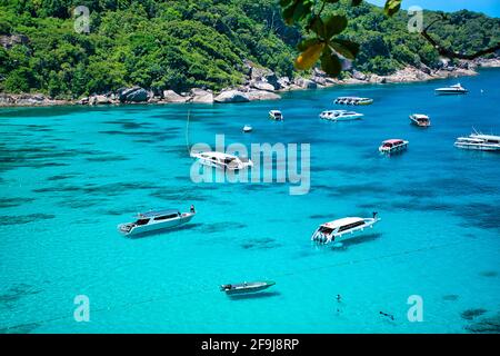 Similan Islands, Khaolak, Phang-Nga, Thailand April 18, 2021 Stunning, scenic view with turquoise blue water of the Andaman sea at Similan Islands Stock Photo