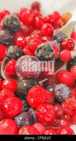 Frozen lingonberries and blueberries closeup Stock Photo