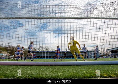 Bromley, UK. 18th Apr, 2021. Action from the Vitality Womens FA Cup game between Crystal Palace and London Bees at Hayes Lane, Bromley, England. Credit: SPP Sport Press Photo. /Alamy Live News Stock Photo