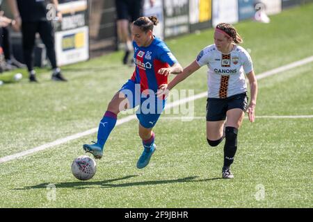 Bromley, UK. 18th Apr, 2021. Bianca Baptiste (11 Crystal Palace) on the ball during the Vitality Womens FA Cup game between Crystal Palace and London Bees at Hayes Lane, Bromley, England. Credit: SPP Sport Press Photo. /Alamy Live News Stock Photo