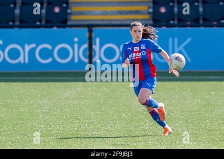 Bromley, UK. 18th Apr, 2021. Ffion Morgan (24 Crystal Palace) during the Vitality Womens FA Cup game between Crystal Palace and London Bees at Hayes Lane, Bromley, England. Credit: SPP Sport Press Photo. /Alamy Live News Stock Photo