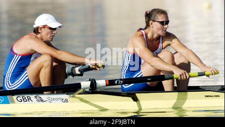 OLYMPIC GAMES IN ATHENS 2004. 21/8/2004 ROWING  WOMEN'S PAIR FINAL KATHERINE GRAINGER AND STROKE CATH BISHOP WINNING SILVER. PICTURE DAVID ASHDOWN.OLYMPIC GAMES ATHENS 2004 Stock Photo