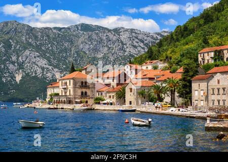 Historical Perast, a popular resort town in Kotor bay on Adriatic sea, Montenegro Stock Photo