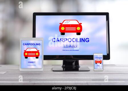 Carpooling concept shown on different information technology devices Stock Photo