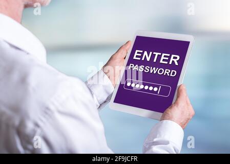 Tablet screen displaying a password concept Stock Photo