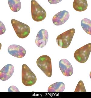Gems are scattered on a white background.Gemstones and jewelry seamless pattern. For wallpaper, wrapping paper, textiles Stock Vector