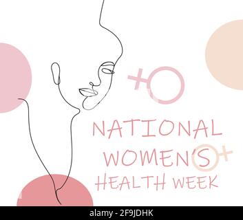 National Women's Health Week concept vector for web, app. Event on Mother's Day to encourage women health in May. Girl line face on boho style backgro Stock Vector