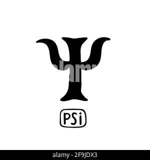 Psychology. Psi Greek letter symbol. Black of hand-drawn icon on the theme of psychology. Doodle-style flat vector illustration. Stock Vector