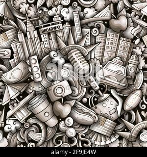 Cartoon doodles New York seamless pattern Stock Vector Image & Art