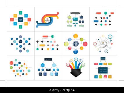 Mega set of various  flowcharts schemes, diagrams. Simply color editable. Infographics elements. Stock Vector