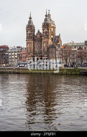 Amsterdram, Netherlands - March 11, 2017: View of St Nicholas' Church in Amsterdam City Center Stock Photo