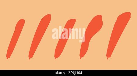 Set of solid silhouettes 3d pens. Children three-dimension doodler for drawing and education. Vector isolated objects in yellow and orange palette Stock Vector
