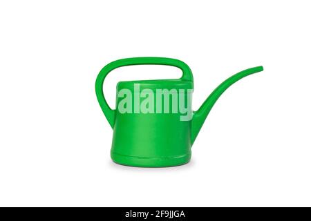 Green watering can on white. Stock Photo
