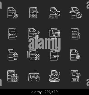 Copywriting chalk white icons set on black background Stock Vector