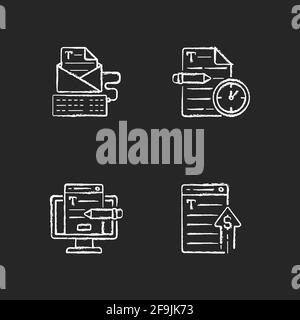 Text for online advertisement chalk white icons set on black background Stock Vector