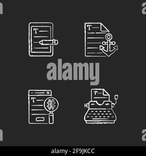 Copy writing chalk white icons set on black background Stock Vector