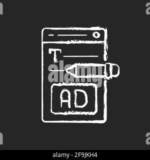 Writing text ads chalk white icon on black background Stock Vector