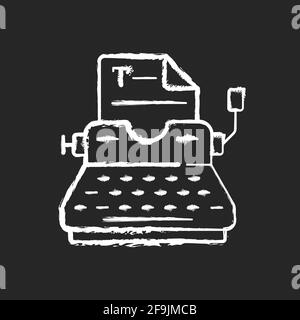 Typewriter chalk white icon on black background Stock Vector