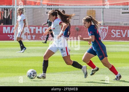 Sevilha, Espanha. 18th Apr, 2021. Match between Sevilla vs Atlético de Madrid valid for the 26th round of the Iberdrola League 2020/21, at the Jesús Navas Stadium in Seville, AN, Spain Credit: Adam Escada/FotoArena/Alamy Live News Stock Photo