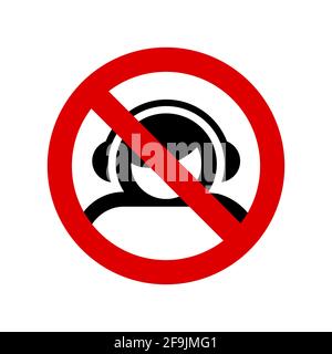 No headphones allowed. Prohibition sign. Forbidden round sign. Vector illustration isolated on white. Stock Vector