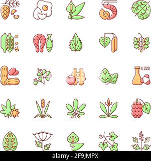 Allergy cause RGB color icons set Stock Vector