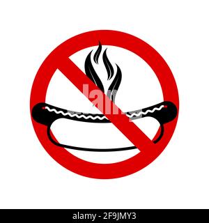 No barbecue, no grill. Prohibition sign. Forbidden round sign. Vector illustration isolated on white. Stock Vector