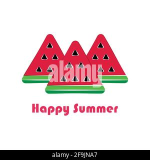 three a slice of watermelon in the form of a triangular. summer Stock Vector