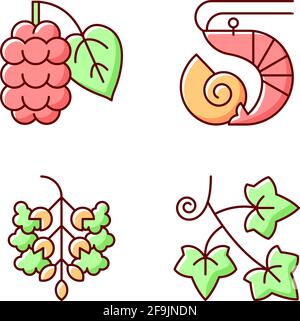 Seasonal allergen causes RGB color icons set Stock Vector