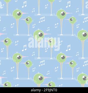 seamless pattern with birds with big eyes. Stock Vector