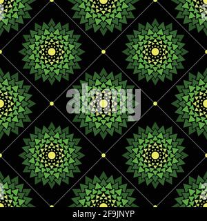black seamless background with green cacti and succulents. Stock Vector