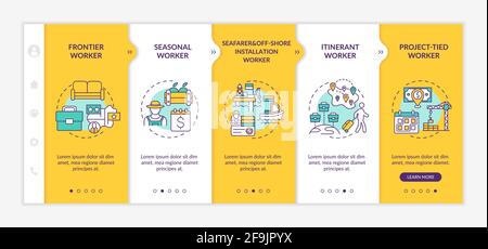 Immigrant workers types onboarding vector template Stock Vector
