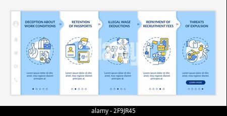 Migrant workers rights abuse onboarding vector template Stock Vector
