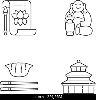 Chinese history linear icons set Stock Vector