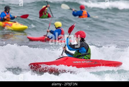 Garrettstown, Cork, Ireland. 19th April, 2021. Students from Kinsale College of Further Education doing assessments in Kayaking as part of their Instructor Training Course at Garrettstown, Co. Cork, Ireland.  - Credit; David Creedon / Alamy Live News Stock Photo