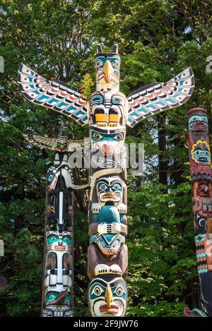 The famous totem poles at Brockton Point, Stanley Park, Vancouver ...