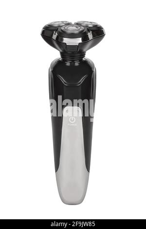 Modern cordless shaving machine isolated on white background. Cordless electric shaver. Stock Photo