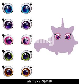 Set of eyes of different colors for cute character design. Vector illustration of eyes isolated on white background. Design elements. Stock Vector