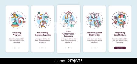 Green hotel features onboarding mobile app page screen with concepts Stock Vector