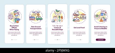 Sustainable tour tips onboarding mobile app page screen with concepts Stock Vector