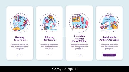 Green tourism challenges onboarding mobile app page screen with concepts Stock Vector