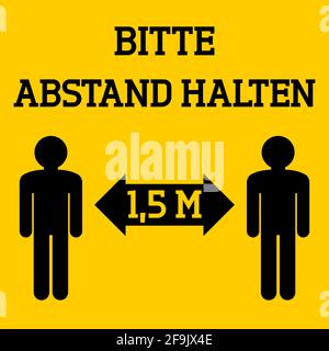 Social distancing sign in German language. Bitte abstand halten (English: Please keep distance). Epidemic safety. Vector illustration. Stock Vector