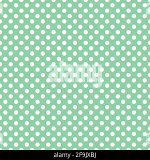 Seamless polka dot pattern vector. White on mint green. Polka dots texture. Stock Vector