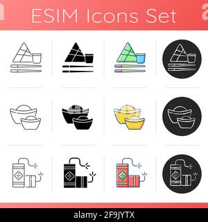 China national holidays icons set Stock Vector