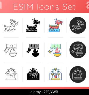 China national holidays icons set Stock Vector