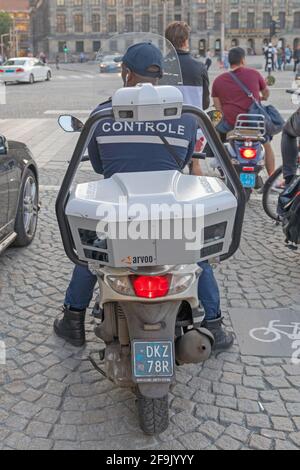 Amsterdam, Netherlands - May 15, 2018: Mobile Parking Control Enforcement CCTV Camera Motorcycle in Amsterdam, Holland. Stock Photo