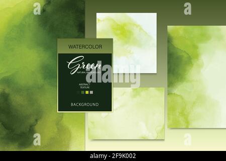 Set of green watercolor stain background style. Abstract can be used to decorate background greeting cards, posters, covers, or banners. Stock Vector