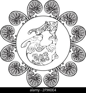 Black and white mandala. The idea for a tattoo. Fern mandala.  Stock Vector